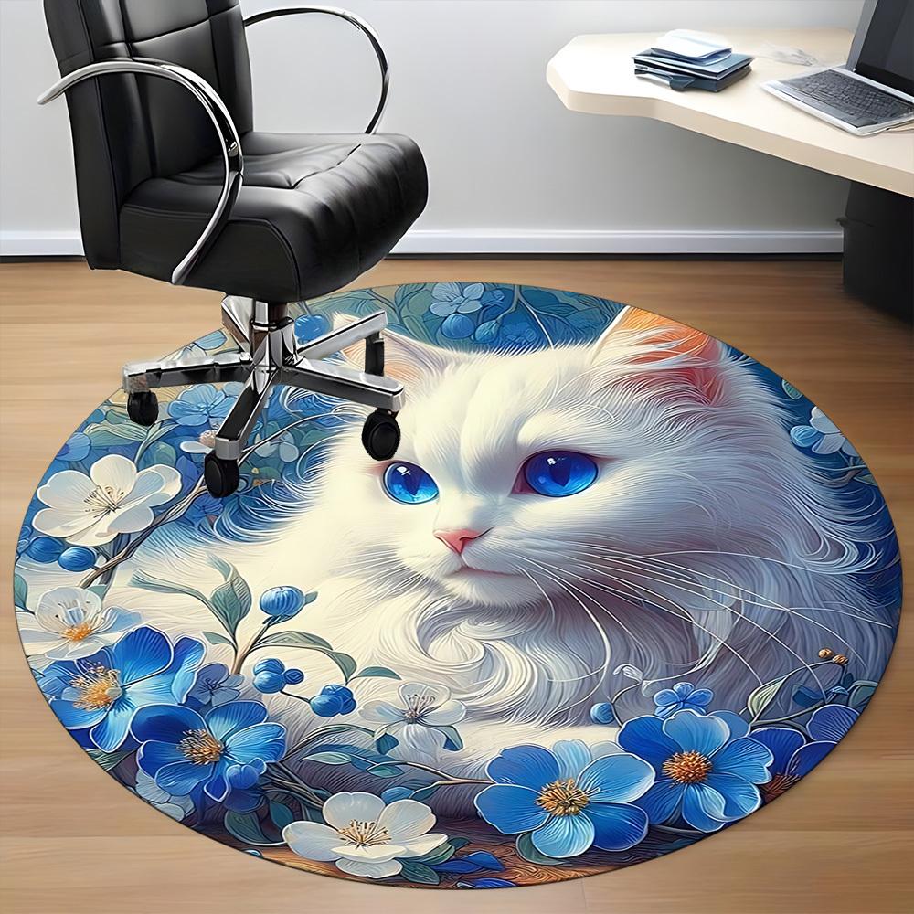 1 Stück Blumiger Katzen-Druck Stuhlteppich für das Büro, Rutschfest, Weicher und Langlebiger Büroteppich zur Dekoration, Perfekt für das Büro yy260105046