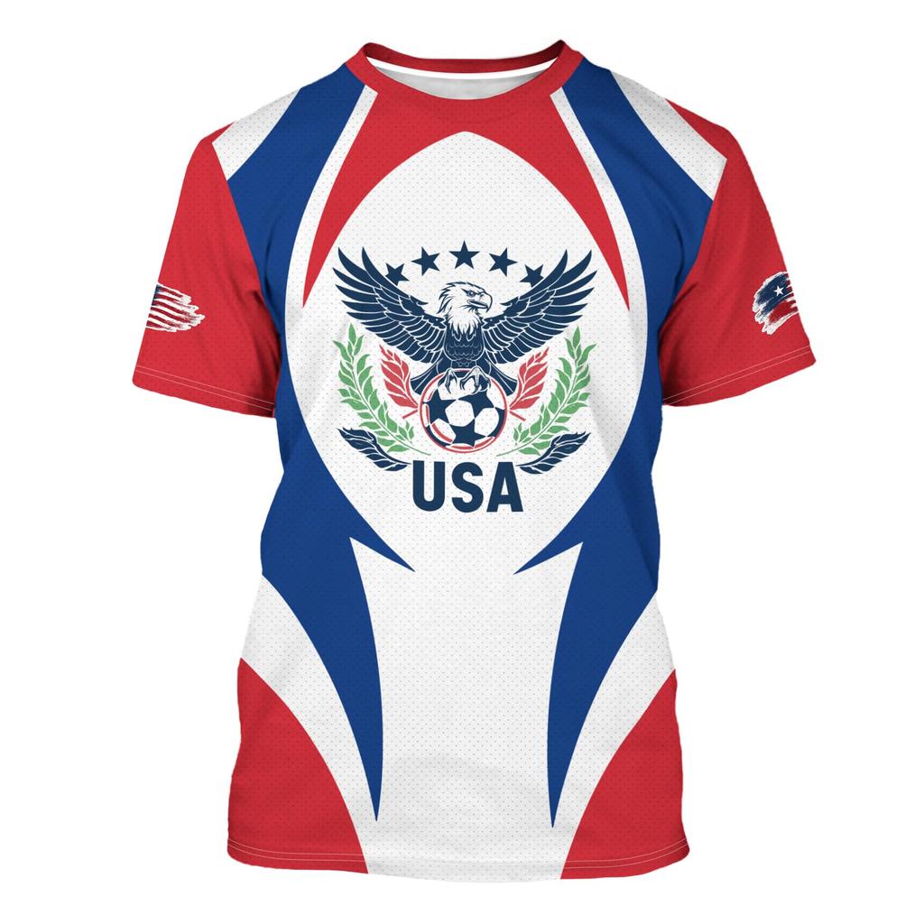 Unisex Vintage Style Soccer Fan Jersey USA Eagle Graphic Print Short Sleeve Crew Neck T-Shirt for Casual Wear and Sports