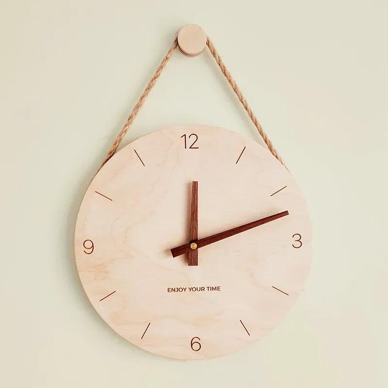 Nordic Solid Wood Wall Clock Living Room Personality Creative Fashion Japanese Modern Simple Log Clock Wall Clock Living Room