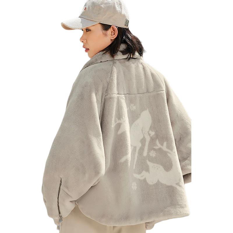 Li Ning Starry Universe Printed Solid Color Zipper Loose Jacket Women jackets Cashmere-Gray AFDSB44-2
