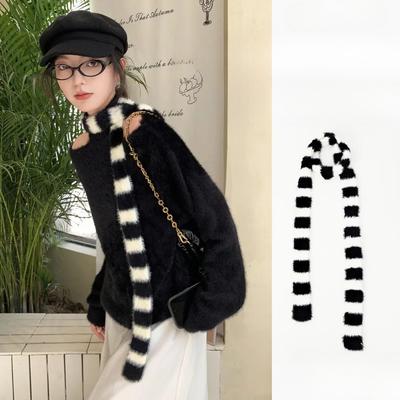 Y2K Girls Knitted Striped Scarf Winter Warm Neck Slim Women Long Scarves Fashion Streetwear Skinny Scarf Decorative Neckerchief