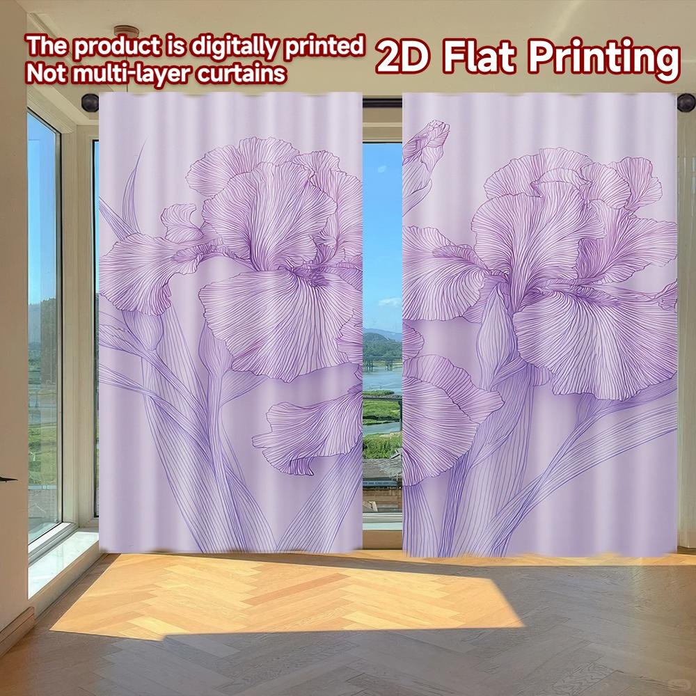 

Set Of 2 Flat Printing Curtains Without Rod Floral Harmony Lavender Holiday Easter Printed Prints Light Filtering Made Polyester W100*H70(CM)-Hooks&2PCS