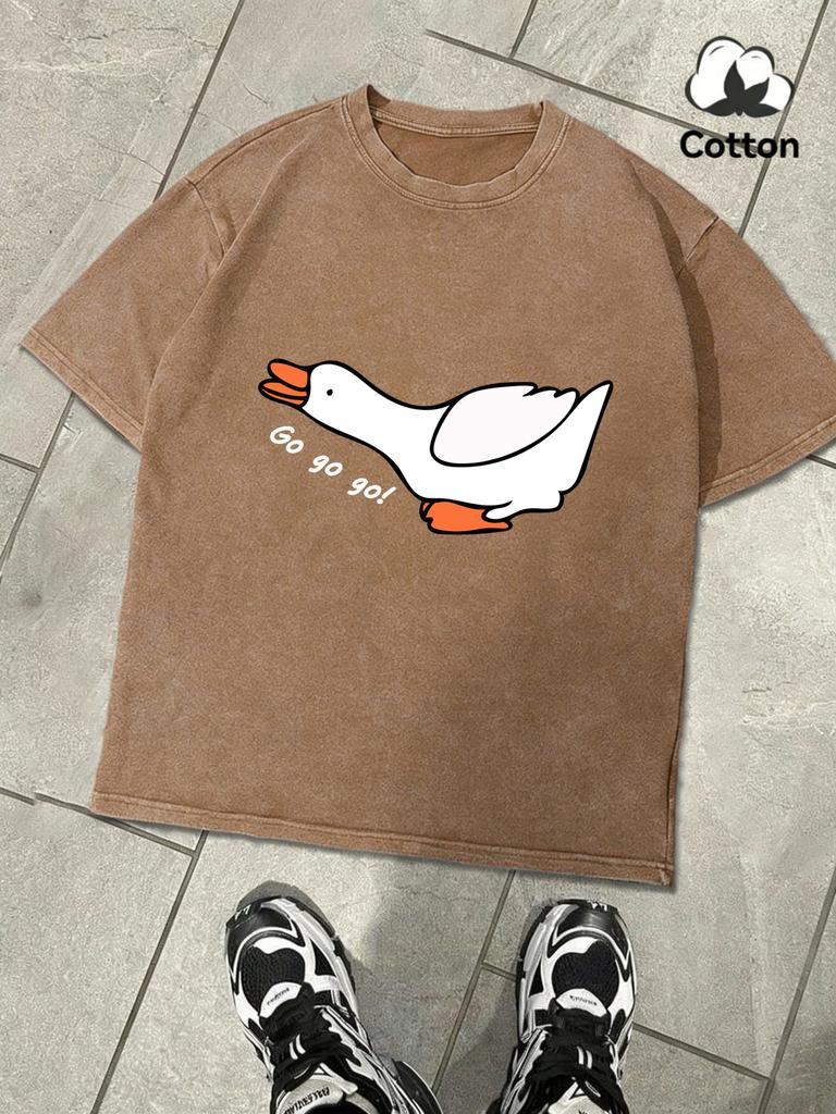 Goose Charge Forward Printing Washed TShirt Man Summer ONeck Clothing Soft Cotton Short Sleeve Unisex Casual Loose Tee