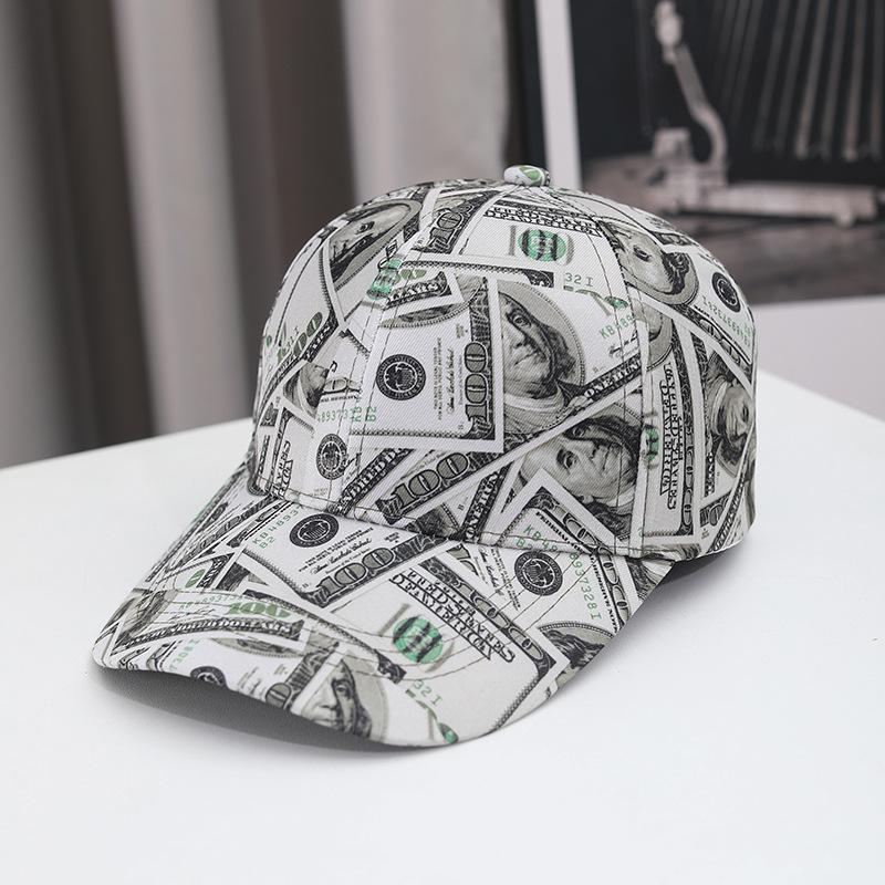 Baseballkappe mit Dollar-Muster Marktstil Skateboardkappe Beliebte Hip-Hop-Kappe Outdoor-Freizeitkappe Universeller Stil Adjustable gray