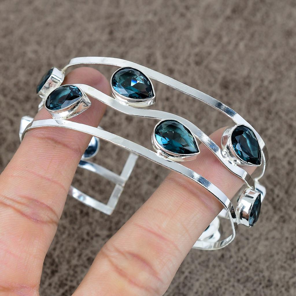Iolite Quartz Gemstone Handmade 925 Sterling Silver Cuff Bangle Adjustable KKG-197
