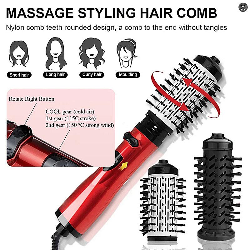 3-in-1 Heißluftstyler Rotierender Föhn Bürsten Set mit 2 Wechselbürsten | Anti-Frizz Heißluft Spin Bürste für Schnelles Trocknen Glätten