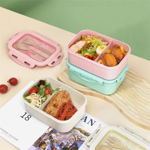 Boîte à Bento ASY avec Paille, Passe au Micro-ondes, Légère, Couverts Inclus, Fourchette et Cuillère Incluses, Capacité 850 ml, Simple Niveau, Design Simple, Grande Capacité