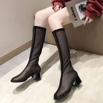 Women's Summer Boots Luxury Elegant Long Shoes For Women Trend 2024 Comfortable Mesh Black Heeled Outdoor Fashion High Boots