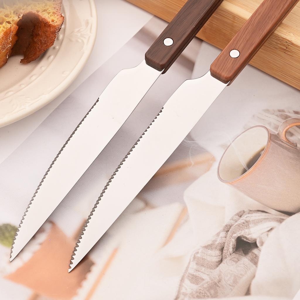4/5pcs Imitation Wooden Handle Cutlery Set Clamp Stainless Steel Dinnerware Set Western Knife Fork Tea Spoon Tableware Flatware