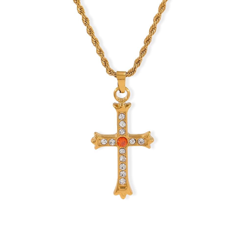 Elegant Zircon Cross Pendant Necklace - Stainless Steel Women s Fashion Chain