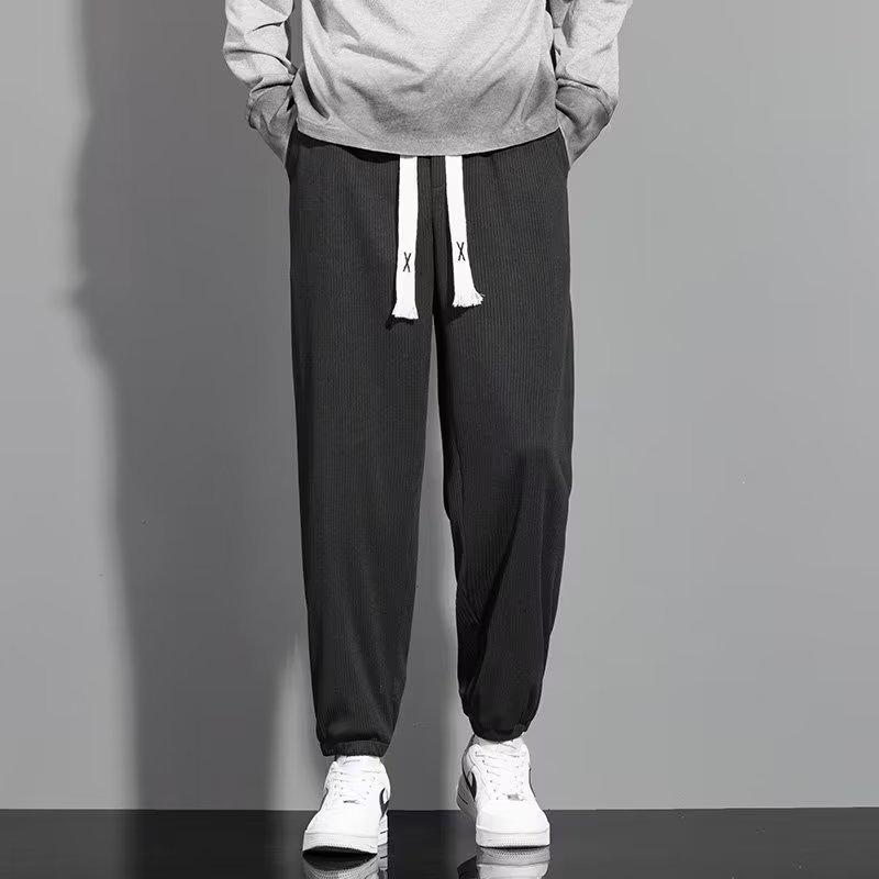 Men's Trendy Summer Ice Silk Wide-Leg Pants - Casual, Solid Color, Plus Size, Straight-Leg Sports Style