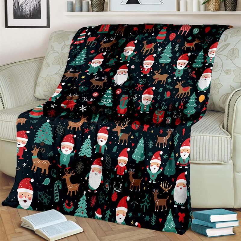 Merry Christmas Cartoon Santa Claus Christmas Tree Festival Gift Blanket,Soft Throw Blanket for Home Bedroom Bed Sofa Cover Kid