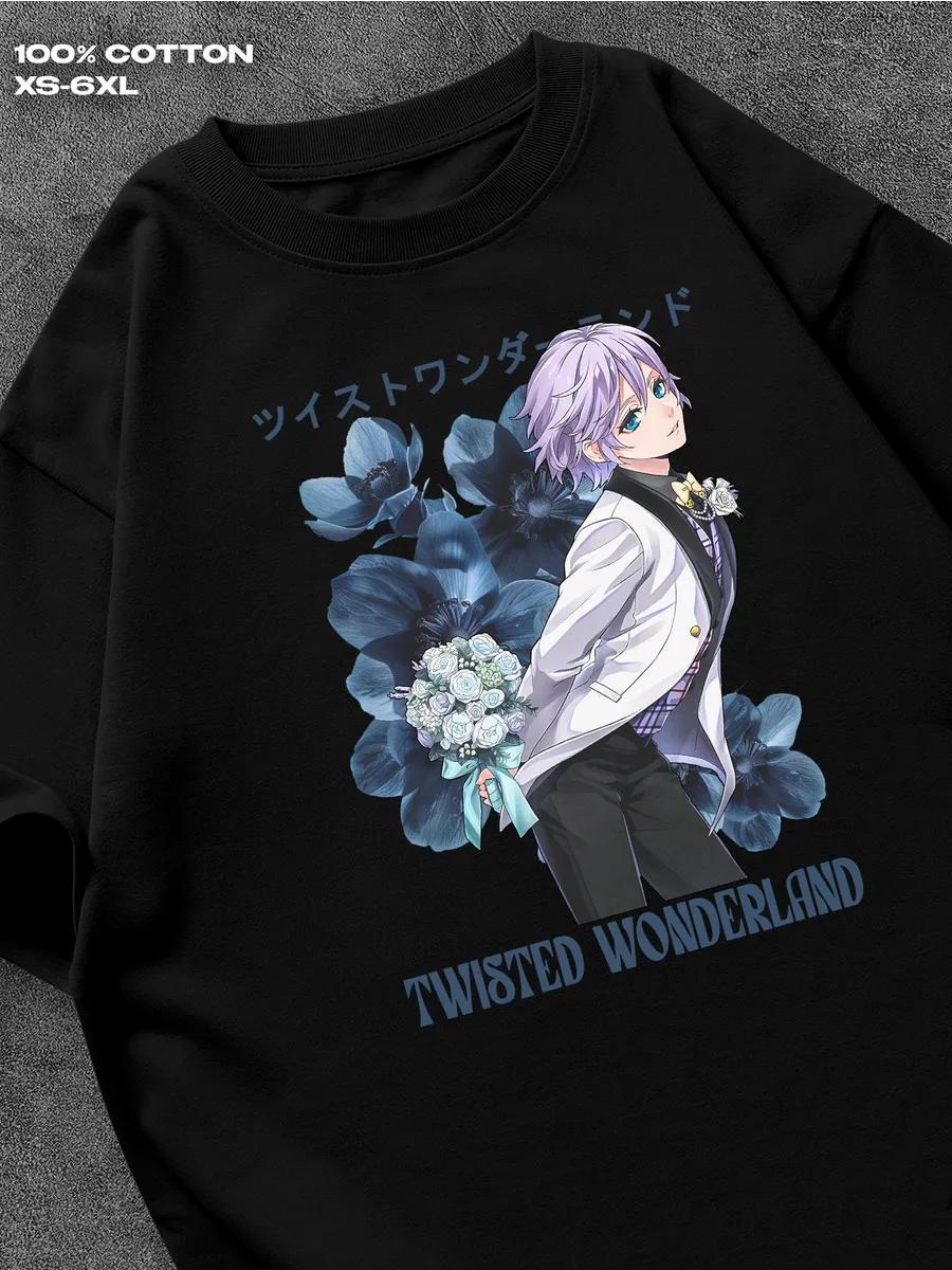 

Черная футболка Эпель Фельмиер Twisted Wonderland Мужская футболка Женские футболки с принтом букв Футболка с короткими рукавами Повседневная уличная футболка Топ XXL