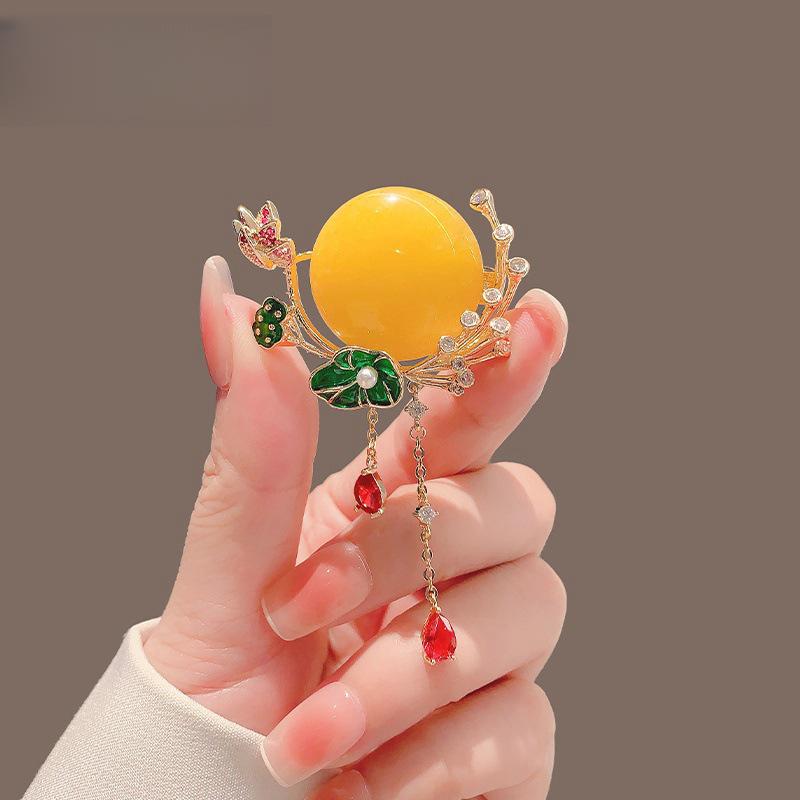 

Элегантная брошь в виде цветка пиона - Ретро национальный стиль, Продвинутый аксессуар-булавка для ципао и ханьфу