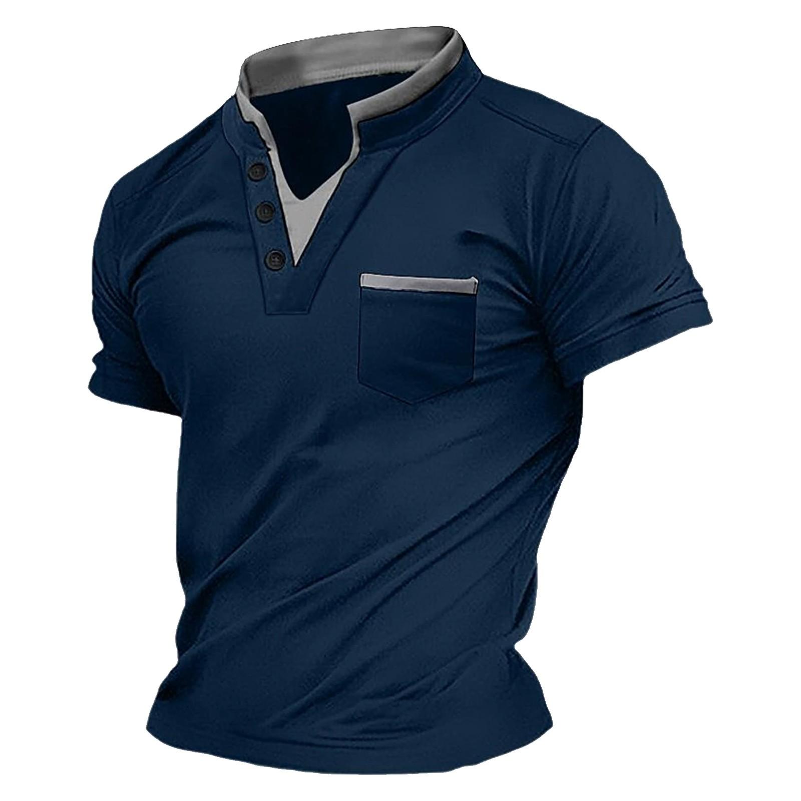 

Мужская однотонная новая мужская повседневная футболка с v-образным вырезом, топ XL тёмно-синий