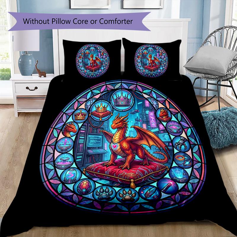 Cyber Dragon Kingdom Pattern Bedding,Quilt Set Quilt Cover Pillowcase Home Birthday Gift (1 * duvet cover + 2 * pillowcase, without core)