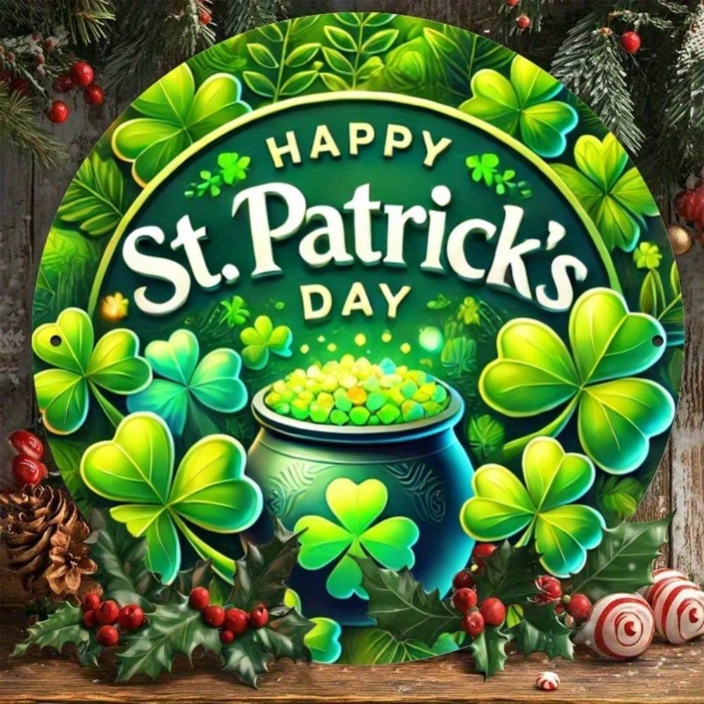 St. Patrick's Day Shamrock Iron Tin Sign Wall Art Round Metal Decor Home Bar Cafe