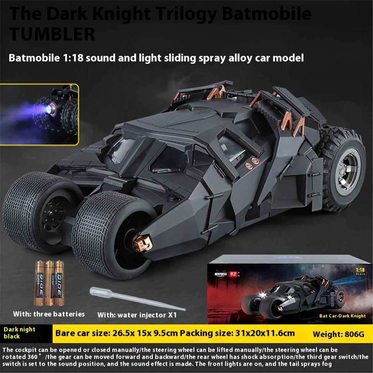 

1:18 Cool Batmobile alloy model toys, exquisite desktop ornaments, cool sound and light spray, Christmas gifts