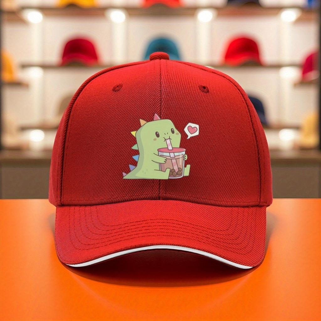Dinosaur Boba Tea Baseball Cap Cute Kawaii Rainbow Spikes Adult Casual Cotton Sun Hat
