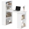 120cm Computertisch, Holz-PC-Laptop-Tisch mit 6-stufigem Aufbewahrungs-Bücherregal, Home-Office-Arbeits-Schreibtisch, Schreib-Arbeitsplatz, Weiß