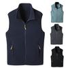 Men Winter Vest Stand Collar Solid Color Zipper Pockets Polar Fleece Cardigan Keep Warm Casual Style Winter Jacket Men Vest Coat for Fishing Hiking