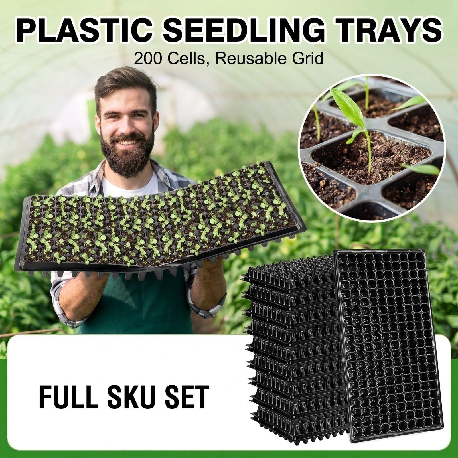 Plastic Seedling Tray with 200 Cells for Gardening Nursery Grid Planting Tray Propagation Tray for Seed Starting and Plant Growth One Size чёрный