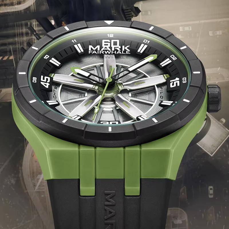 Mark Fairwhale New Fashion Rotating Propeller Dial Quartz Watches for Men Silicone Strap Luminous Waterproof Sports Mens Watches
