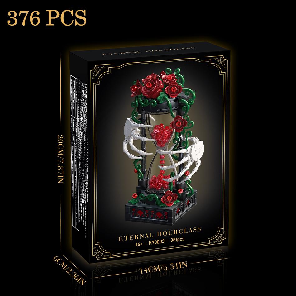 Halloween Gothic Rose Skeleton Hourglass Building Blocks Flower Skull Sand Clock Desktop Decor Bricks Toys Valentine Day Gifts