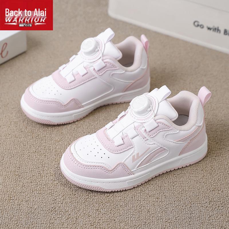 

Warrior Kids Winter 2025 White Leather Sneakers with Rotating Button for Boys and Girls - Versatile Casual Shoes 33 білий/рожевий