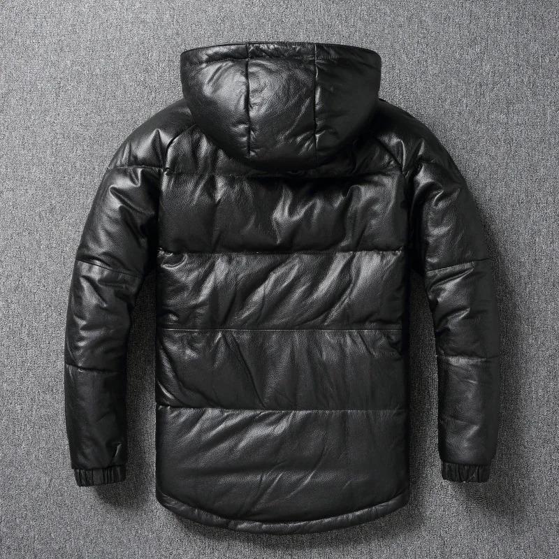 Chinese Size Raglan Sleeve Thick Men Leather Jacket Hood Warm Duch Down Coat Winter Jackets Genuine Cow Leather Coats Mens Clothing