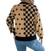Womens Knitted Sweater Crew Neck Long Sleeve Sweatershirt Loose Dot Checkered Pullover Jumpers
