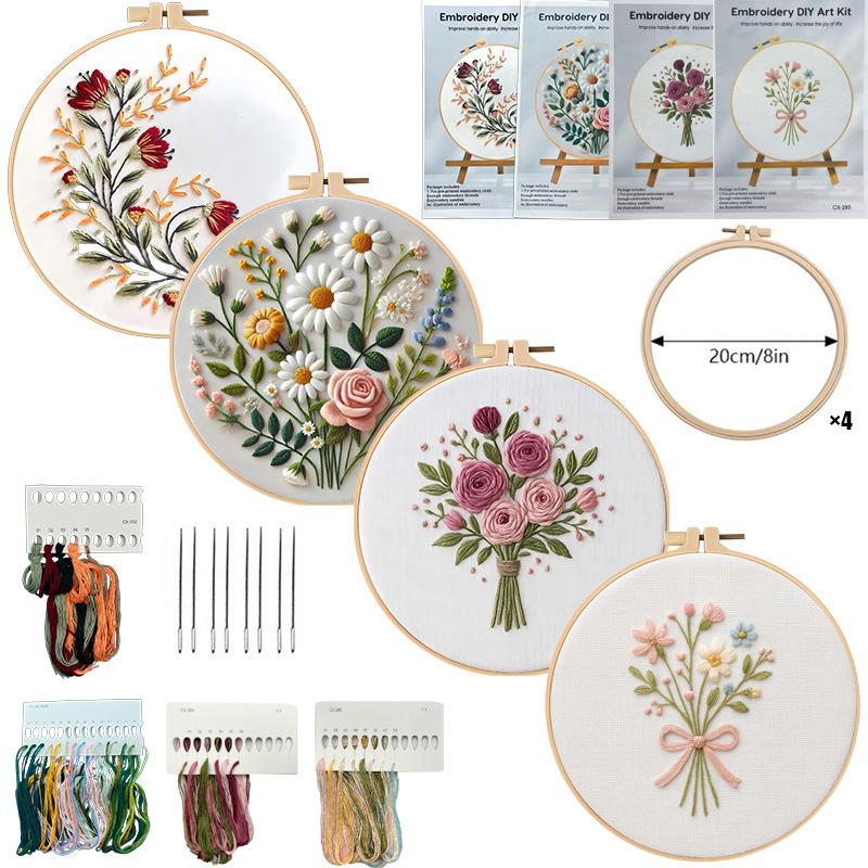 1set Bouquet embroidery kit, including English stitch instructions, bouquet embroidery material kit, DIY embroidery craft material kit