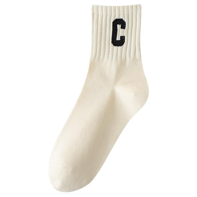 Women's Spring Mid-calf Socks, White Socks, Striped, Durable, Anti-pilling Long Socks, Casual Boneless Socks, Cotton Socks