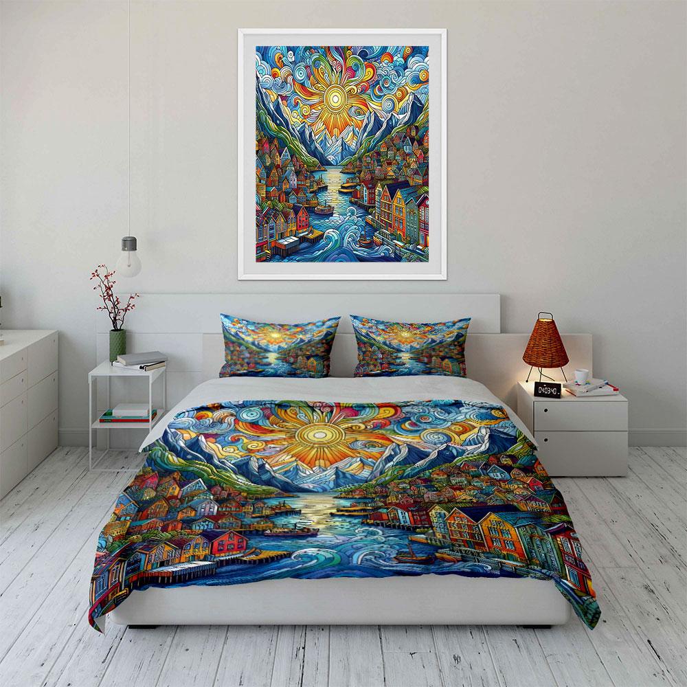 "Vibrant Landscape Art Prints Set" Bedding Set with 1 Duvet Cover 2 Pillowcases Single Double King Queen, Gift