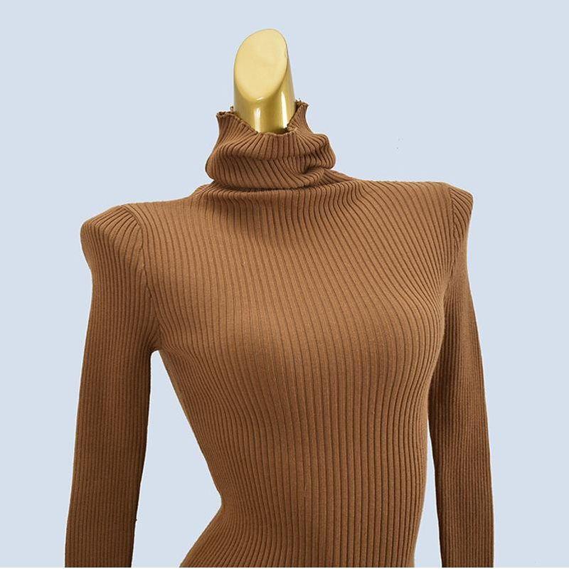Pile Collar Pure Color Short Silm Hip Knitwear Dress Sweater Inner Soft Stretch Women's Clothing