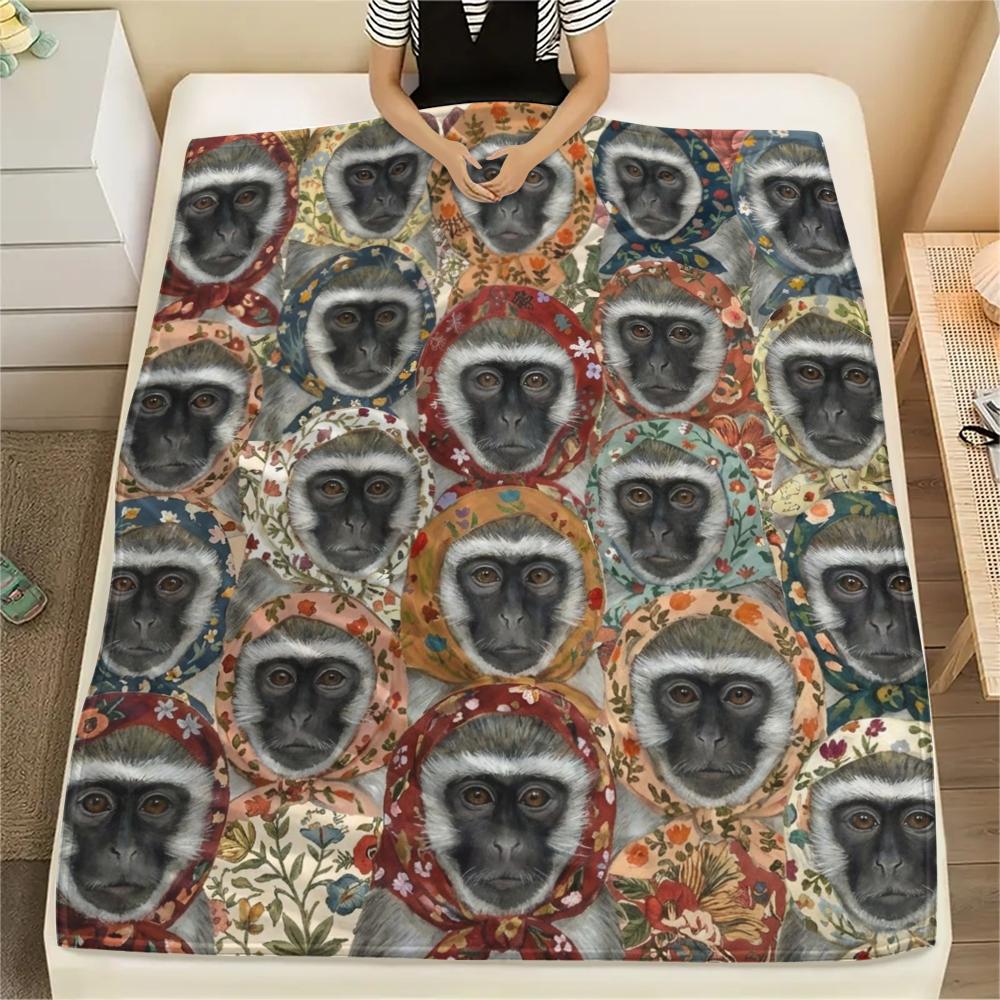 

1PC Retro Animal Art Print Flannel Blanket, High quality All Seasons, Home Decor, Warmth and Comfort, Perfect for Christmas Gifts 80cm x 120cm