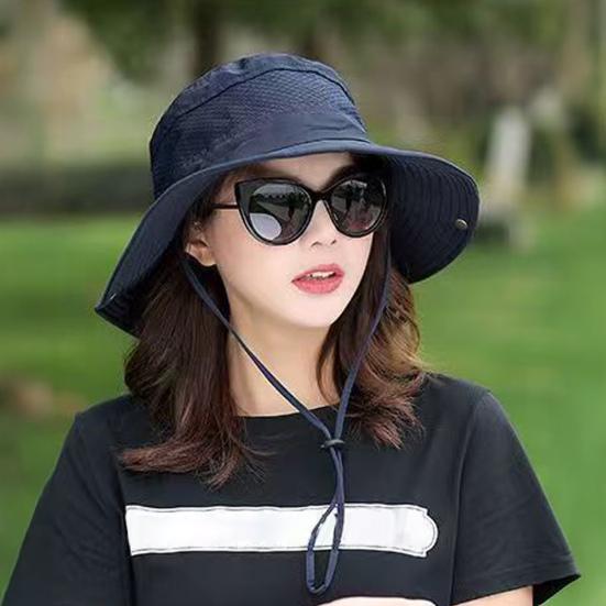 Fisherman Hat Wide Brim Breathable Mesh Sun Hat with Adjustable Drawstring Outdoor Climbing Fishing Hat