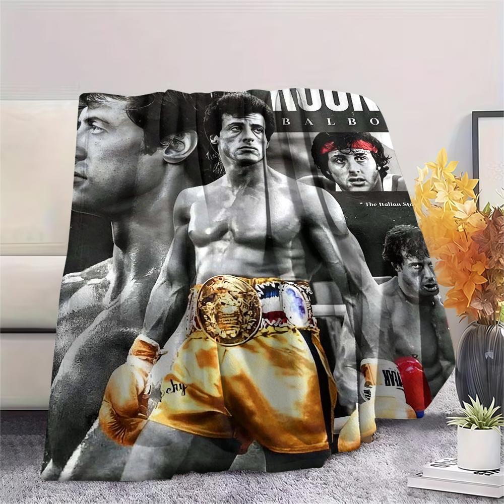 1Pc Rocky Print Flannel Blanket, High Quality Comfortable for All Seasons, Home Decor, Warmth and Comfort, Perfect for Christmas Gifts
