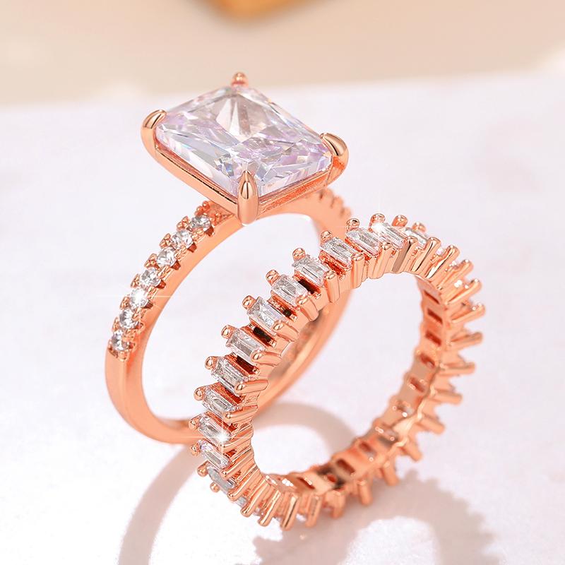 Newly Designed Rose Gold Color Set Rings for Women Luxury Trendy Wedding Party Accessories Temperament Female Jewelry