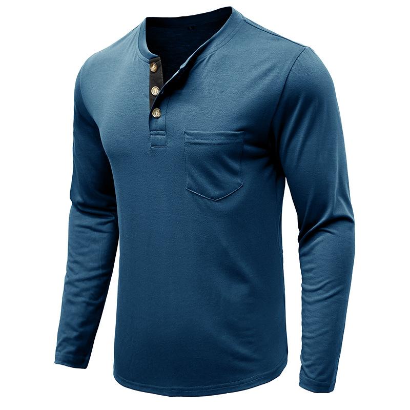 Cămași Henley cu mânecă lungă pentru bărbați, cu buzunar, ocazional, pline de top, de bază, Lenjerie de corp, tricouri cu 3 nasturi, tricou pentru antrenament sportiv Tricou pentru bărbați