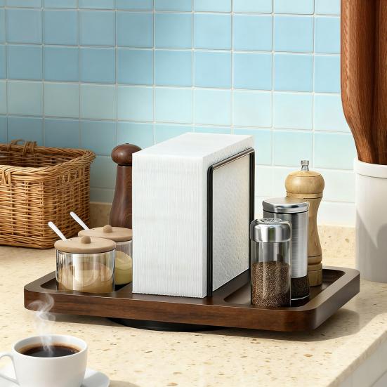 Kitchen Storage Rack Wooden Napkin Holder Rotating Spice Rack Multi-functional Vertical