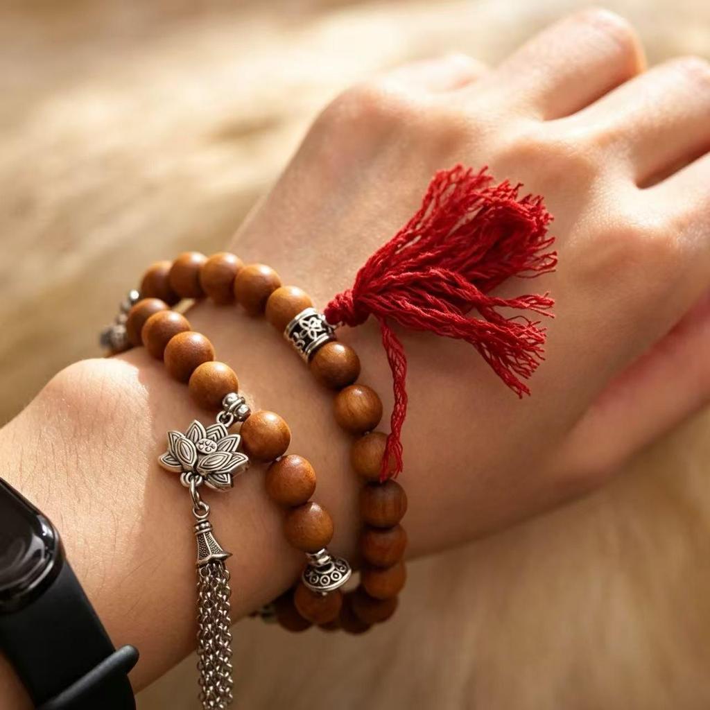 Exquisite Sandalwood Multi-strand Bracelet with Ethnic Buddhist Beads