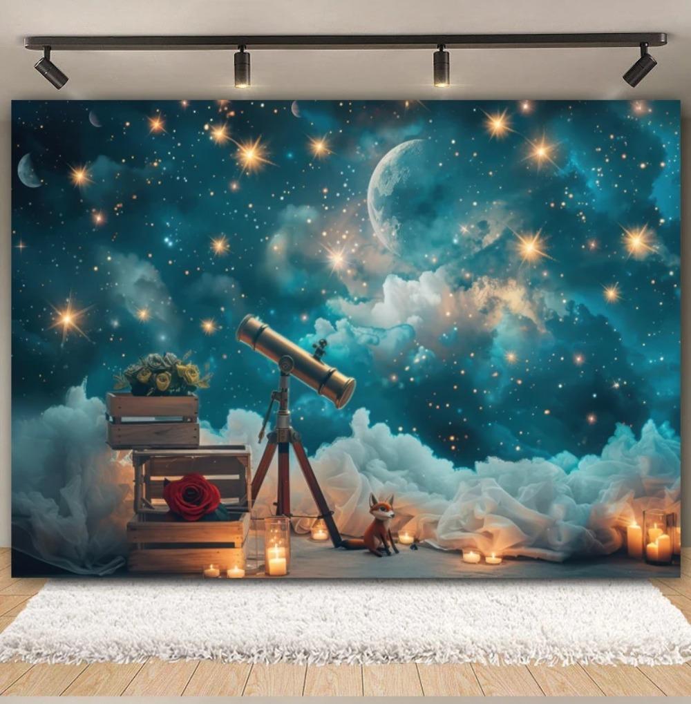 Galaxy Space Starry Sky Cloud Theme Birthday Photography Background Children's Birthday Party Decoration Photography Background