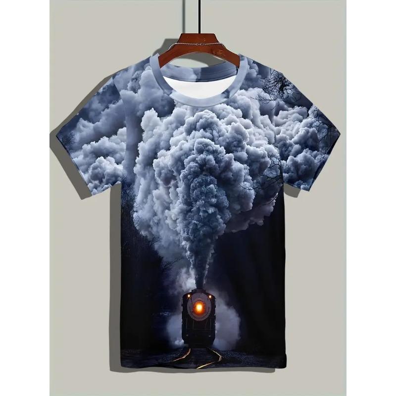 Großes Herren Zugmuster 3D-gedrucktes Herren Rundhals Kurzarm T-Shirt Sommer Mode T-Shirt Lässig Bequem Vielseitiges Oberteil