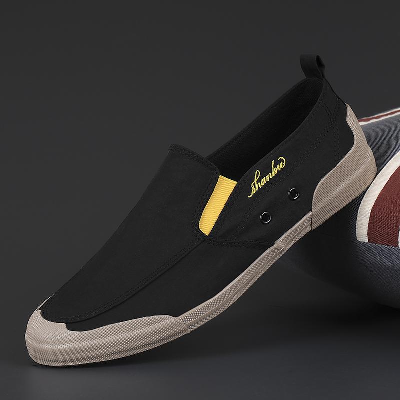 Holfredterse Italian Shoes For Men Casual Flat Canvas Slip On Espadrilles Wide Fit Driving Shoes Black/Grey/Khaki/Green 21078