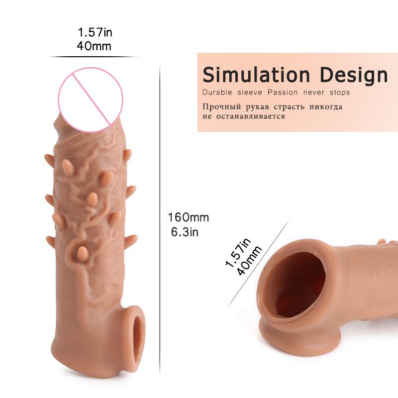 Silicone Sexy Exotic Condom Men's Penis Ring Couple Toy Sperm Lock Set Lengthened Soft Contraceptive Adult Sex Product