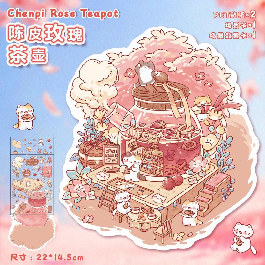 Cute Cartoon Anime Scrapbook Landscape Sticker Creative Design Handmade Sweet Scene Layout Sticker Student Supplies Kids Gift