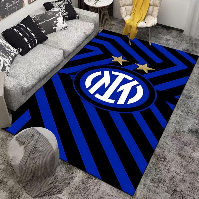 Blue and Black Striped Carpet with Inter Logo and Two Stars Pattern Suitable for use as an anti-slip for living room bedroom sofas