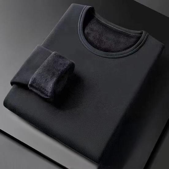 Men Fleece Lined Pullover Crew Neck Base Layer Shirt Warm Thickened Long Sleeve Tee Shirt for Winter Autumn Sports Street Wear