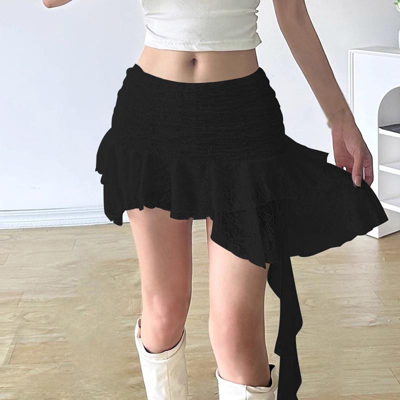 

Women s Irregular Skirt with Lace Edge and Ribbon S чорний